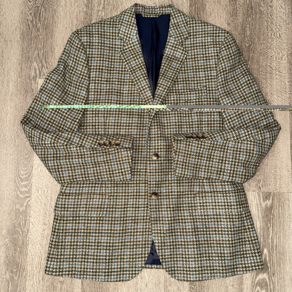 Vineyard Vines Wool Blue Beige Houndstooth Blazer Men's 42R Sport Coat Lined